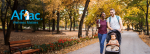 Aflac: Wellness Matters logo. Young family shown with a toddler in a stroller.